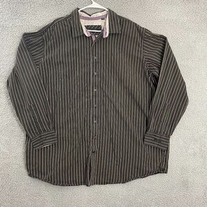 Synrgy Shirt Men 3XLT Brown Striped Paisley Cuff Dress‎ Button Down
